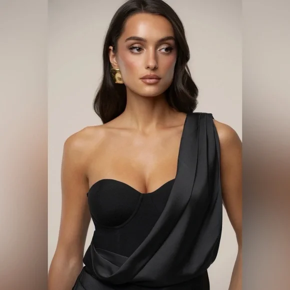 BLACK DRAPED RADIANCE MAXI DRESS Size S - Picture 2 of 8